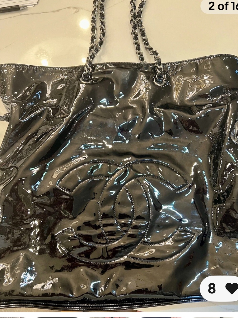 CHANEL Black Patent Leather Tote Bag - Picture 4 of 12